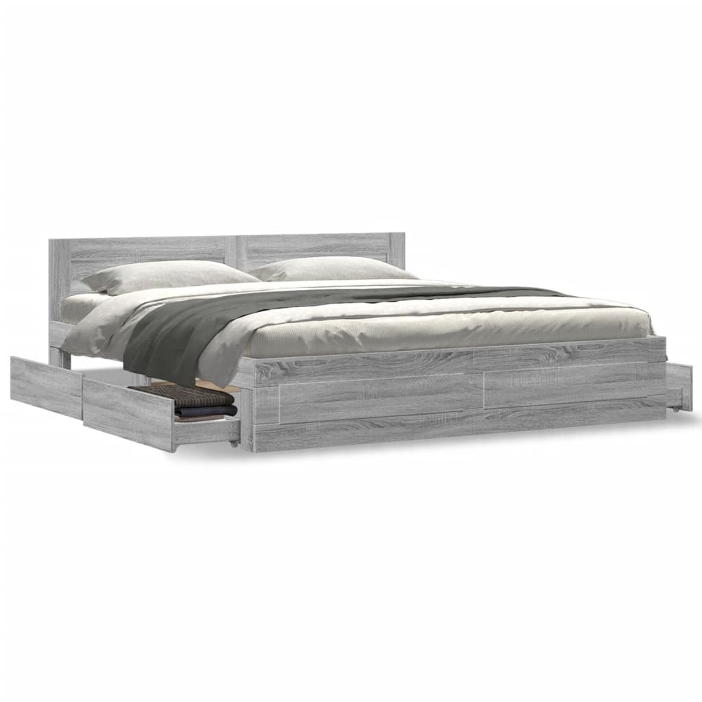 vidaXL Cama con cabecero madera ingeniería gris Sonoma 200x200 cm