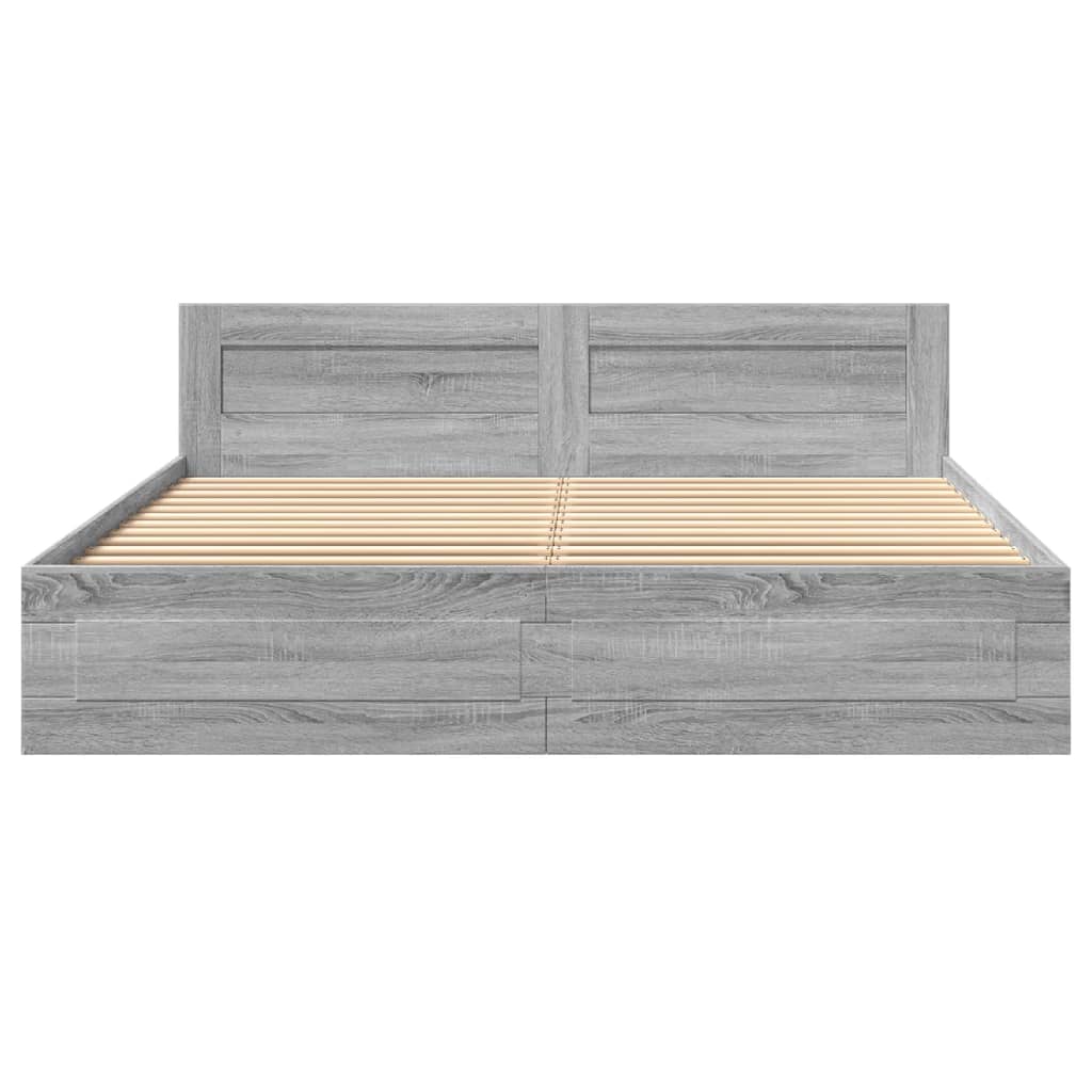 vidaXL Cama con cabecero madera ingeniería gris Sonoma 200x200 cm