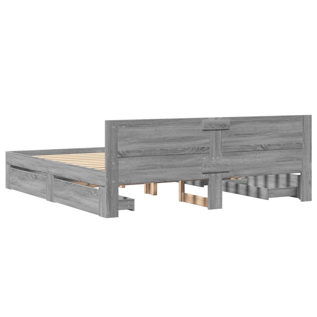 vidaXL Cama con cabecero madera ingeniería gris Sonoma 200x200 cm