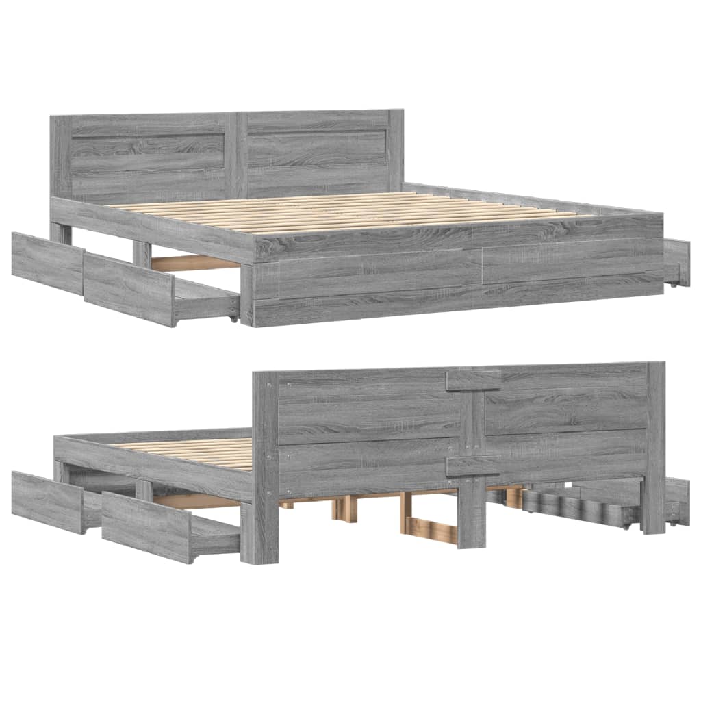 vidaXL Cama con cabecero madera ingeniería gris Sonoma 200x200 cm