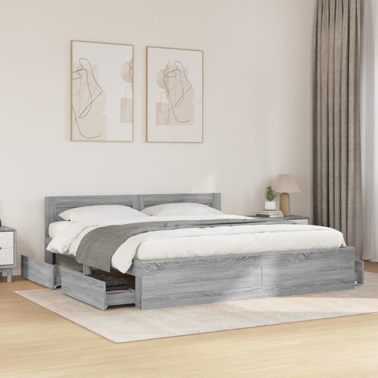 vidaXL Cama con cabecero madera ingeniería gris Sonoma 200x200 cm