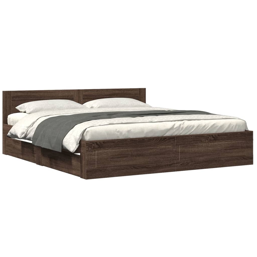 vidaXL Cama con cabecero madera ingeniería marrón roble 200x200 cm