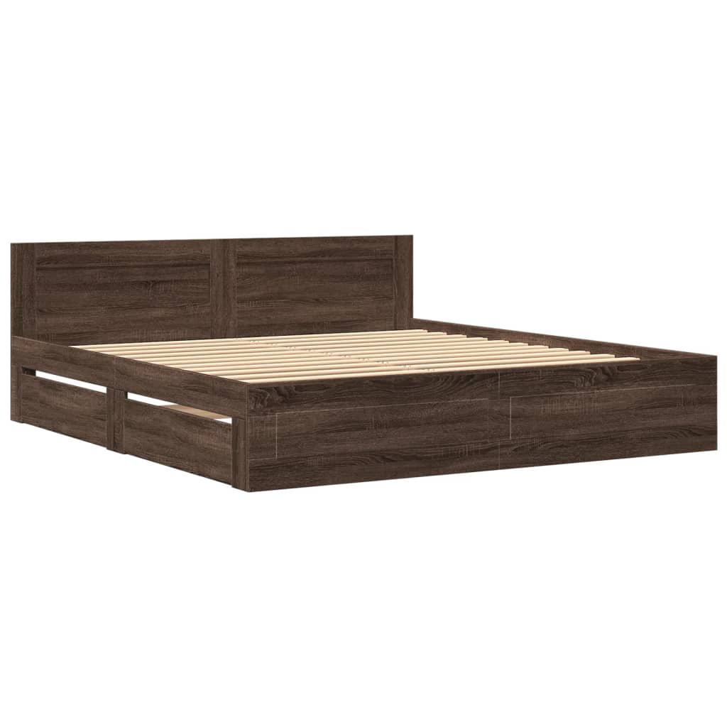 vidaXL Cama con cabecero madera ingeniería marrón roble 200x200 cm