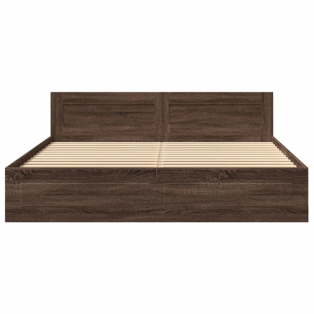 vidaXL Cama con cabecero madera ingeniería marrón roble 200x200 cm