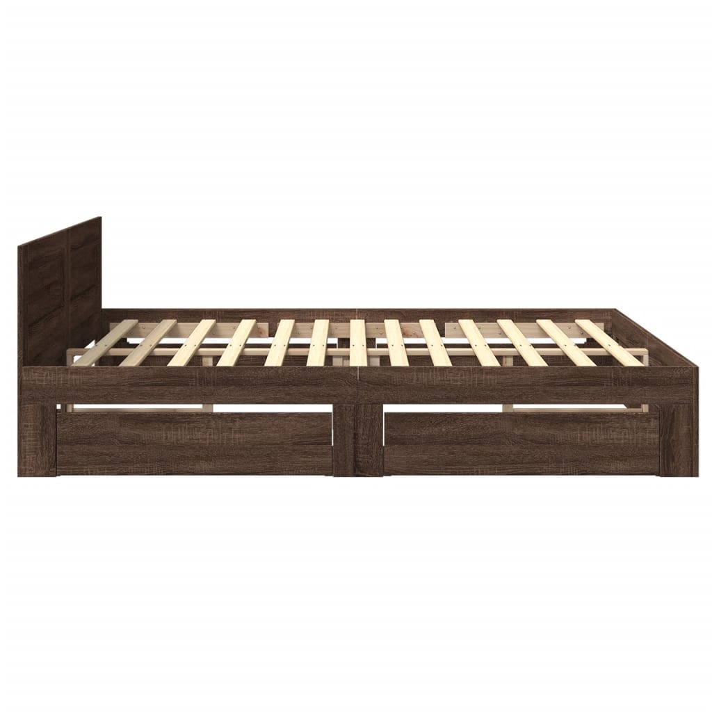 vidaXL Cama con cabecero madera ingeniería marrón roble 200x200 cm