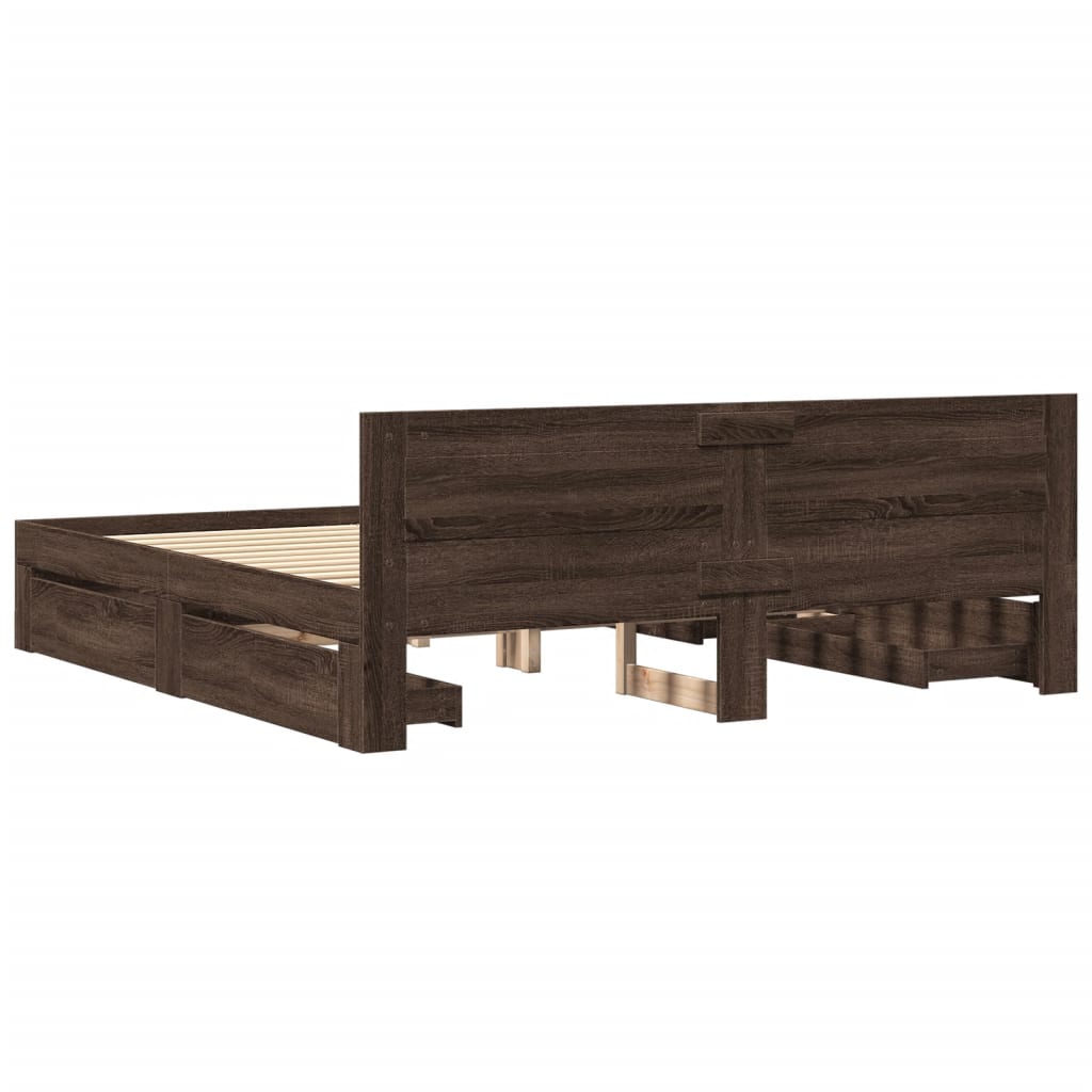 vidaXL Cama con cabecero madera ingeniería marrón roble 200x200 cm