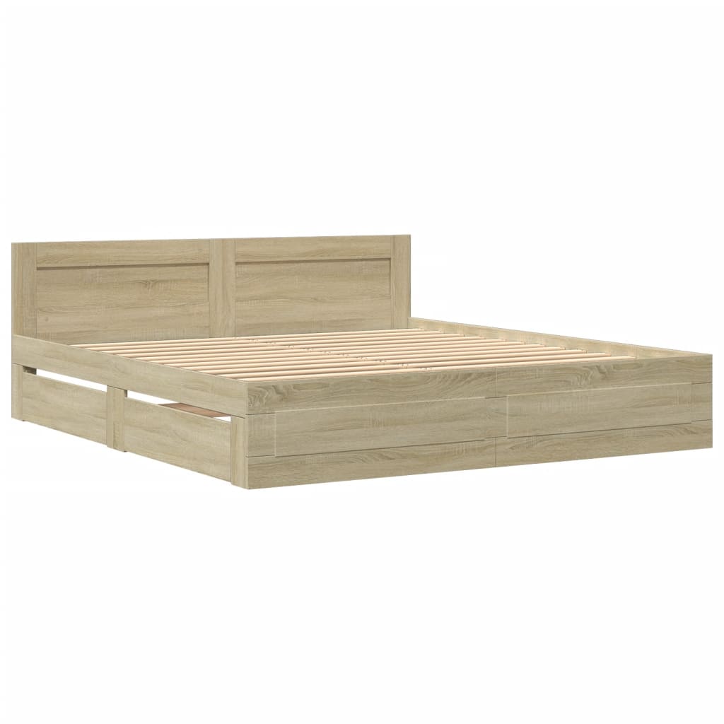 vidaXL Cama con cabecero madera de ingeniería roble Sonoma 180x200 cm