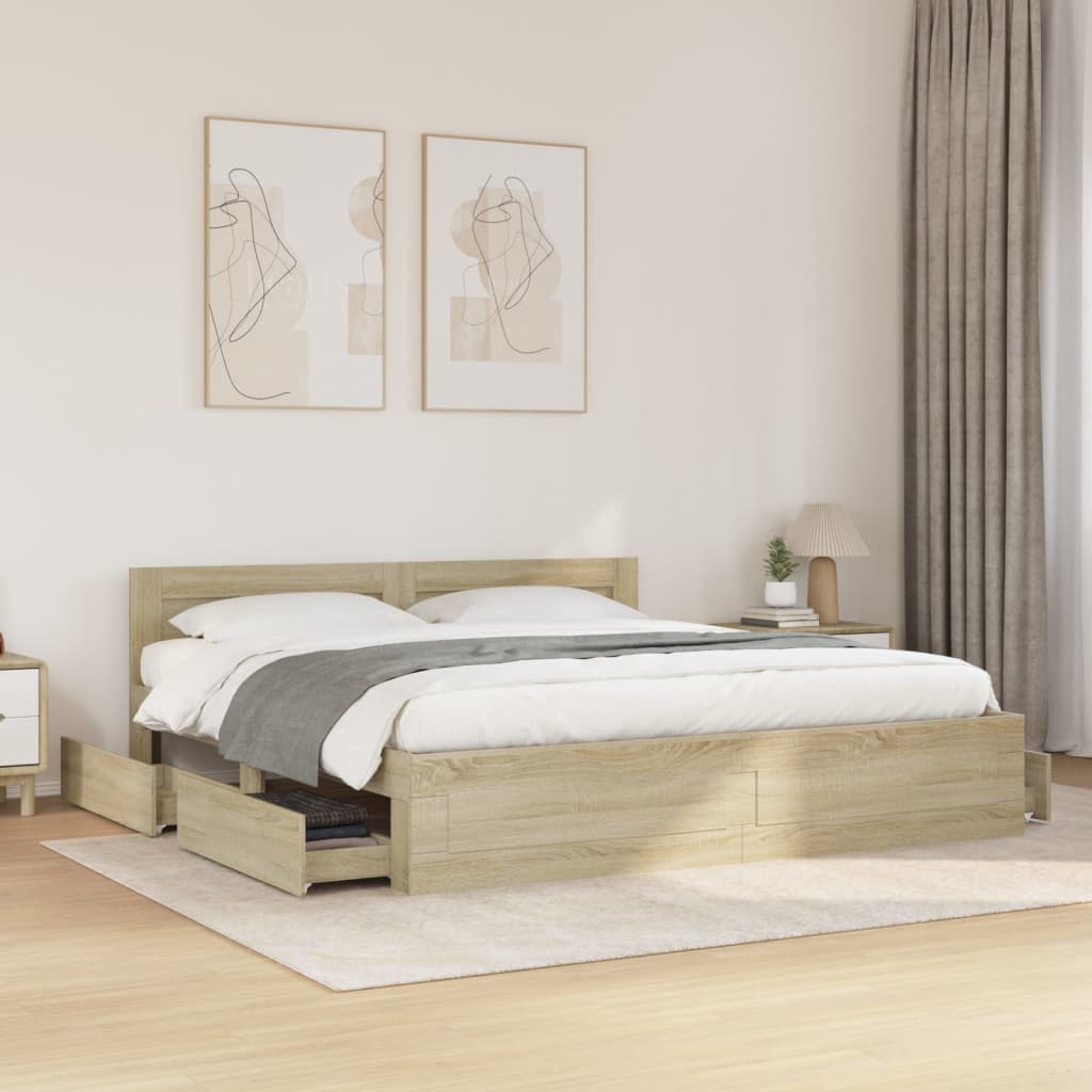 vidaXL Cama con cabecero madera de ingeniería roble Sonoma 180x200 cm