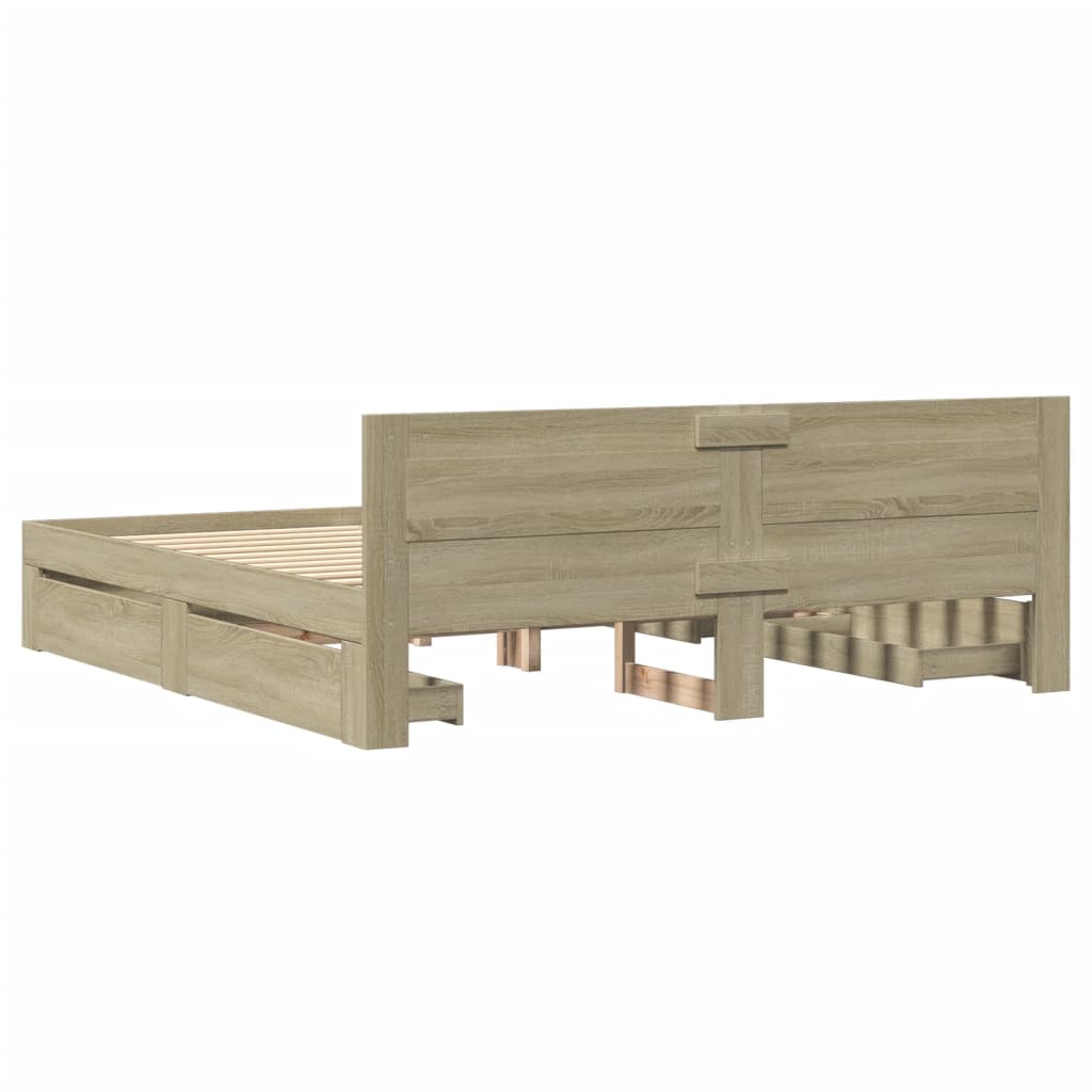 vidaXL Cama con cabecero madera de ingeniería roble Sonoma 180x200 cm