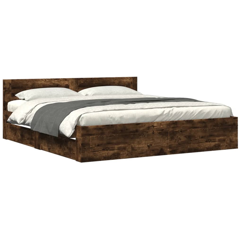 vidaXL Cama con cabecero madera de ingeniería roble ahumado 180x200 cm