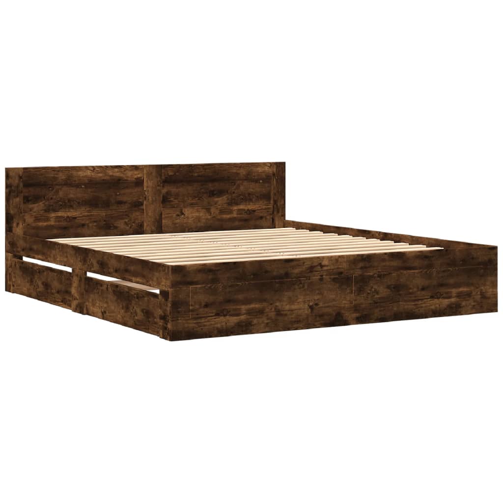 vidaXL Cama con cabecero madera de ingeniería roble ahumado 180x200 cm