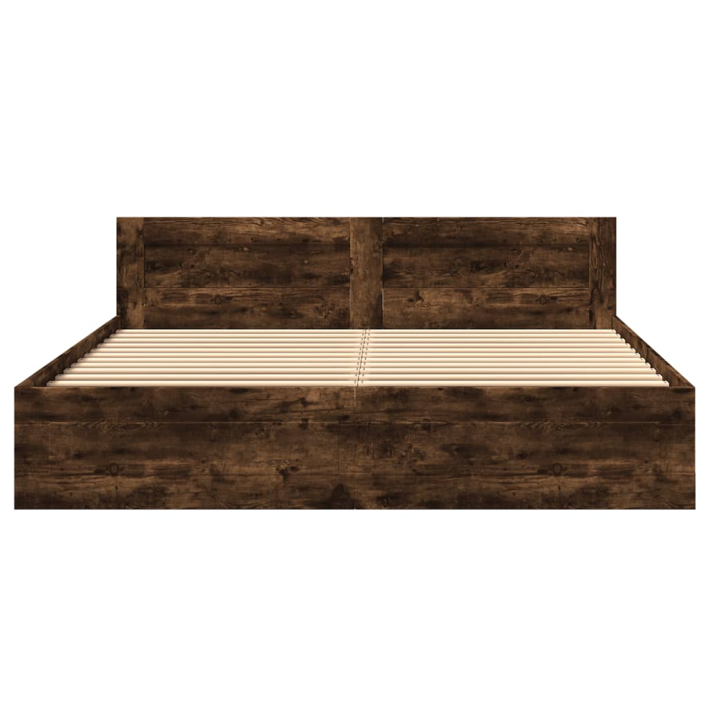 vidaXL Cama con cabecero madera de ingeniería roble ahumado 180x200 cm