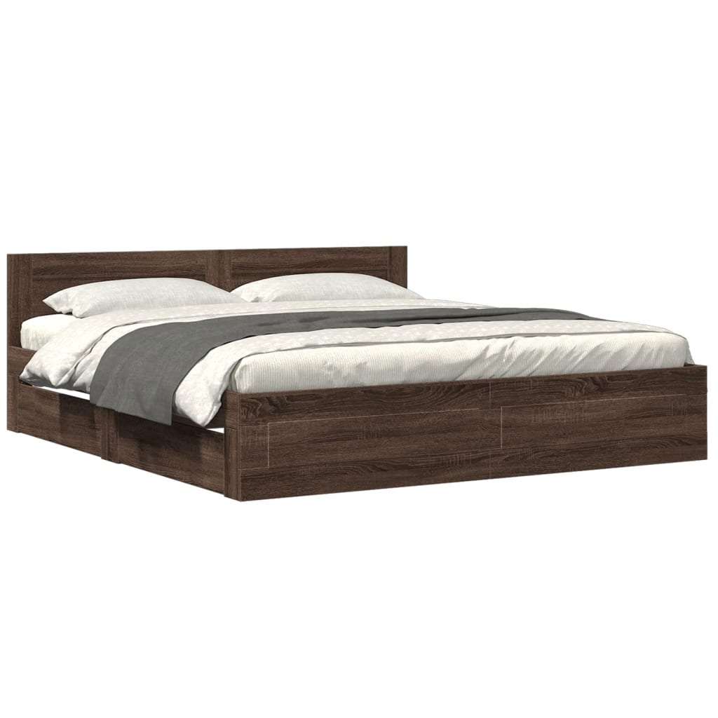 vidaXL Cama con cabecero madera de ingeniería marrón roble 180x200 cm