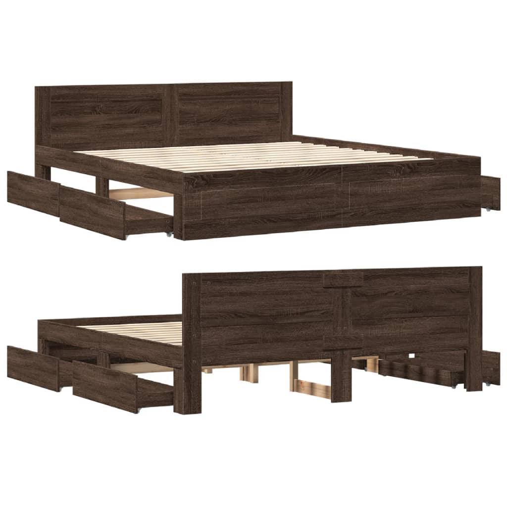 vidaXL Cama con cabecero madera de ingeniería marrón roble 180x200 cm