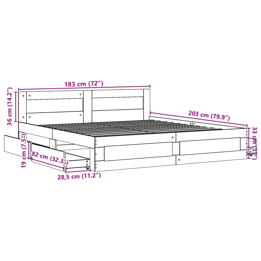 vidaXL Cama con cabecero madera de ingeniería marrón roble 180x200 cm