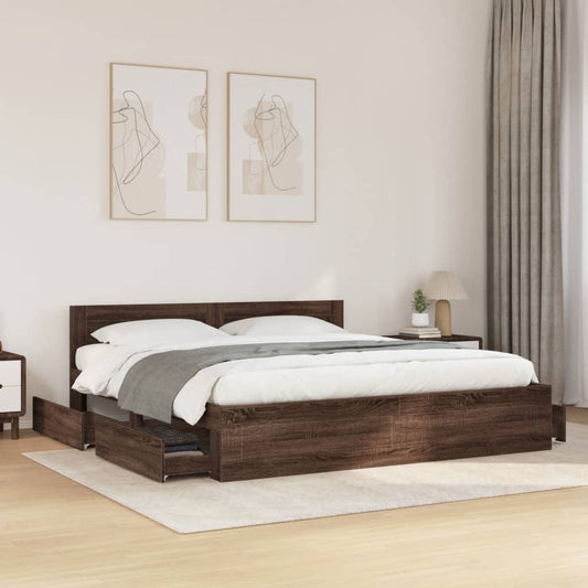 vidaXL Cama con cabecero madera de ingeniería marrón roble 180x200 cm