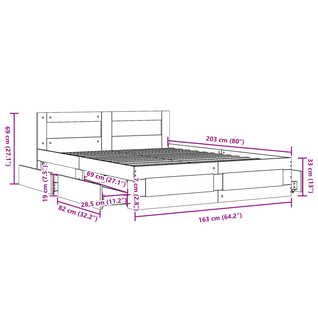 vidaXL Estructura de cama con cabecero sin colchón blanco 160x200 cm