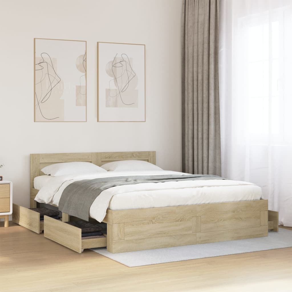 vidaXL Cama con cabecero madera de ingeniería roble Sonoma 160x200 cm