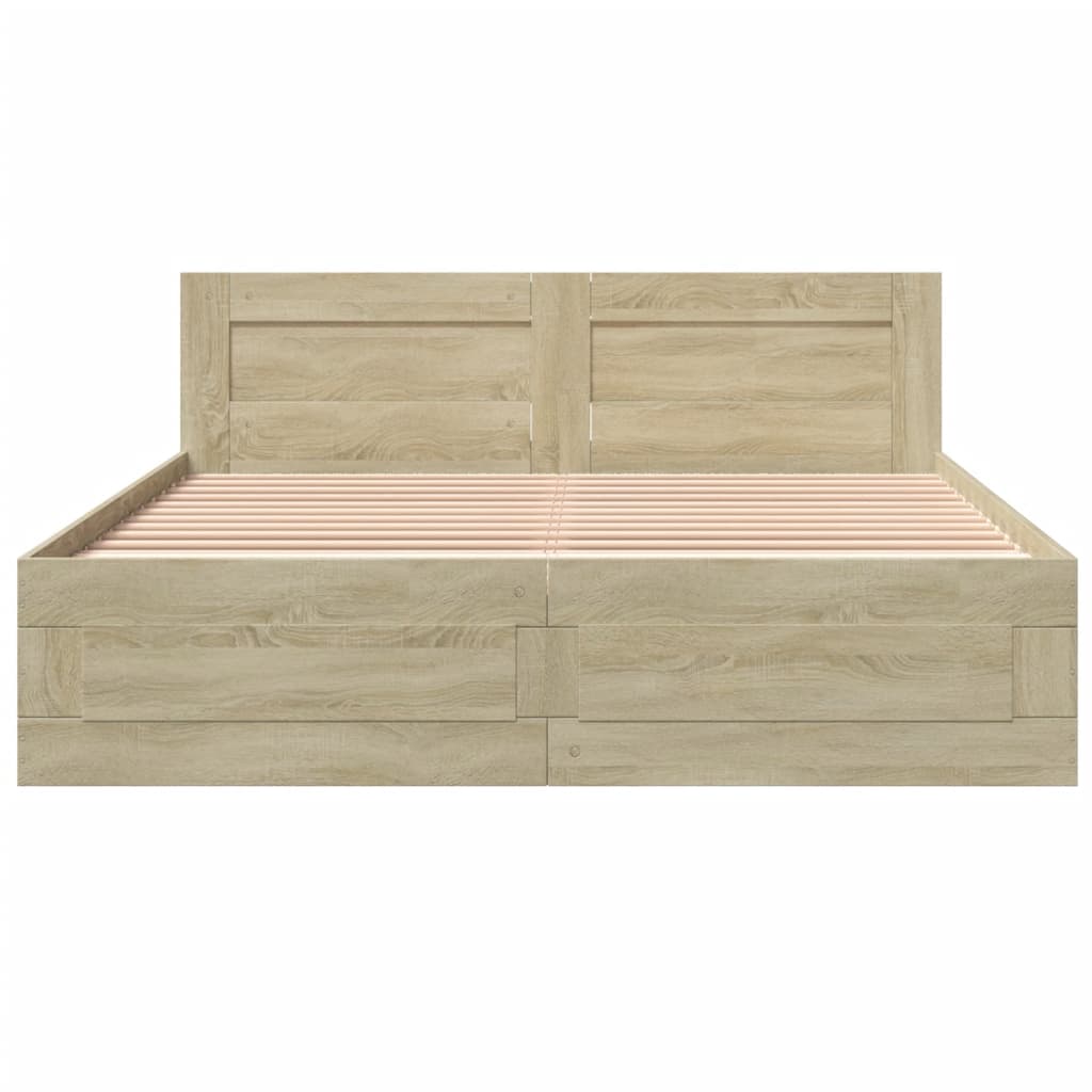 vidaXL Cama con cabecero madera de ingeniería roble Sonoma 160x200 cm