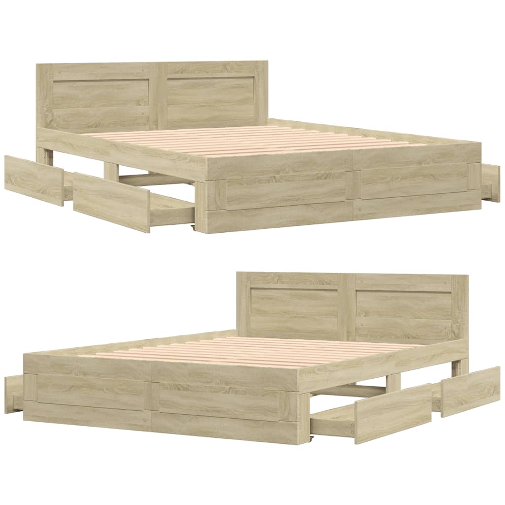 vidaXL Cama con cabecero madera de ingeniería roble Sonoma 160x200 cm