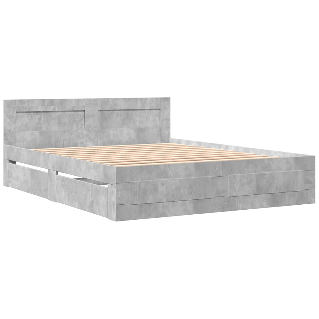 vidaXL Cama con cabecero madera de ingeniería gris hormigón 160x200 cm