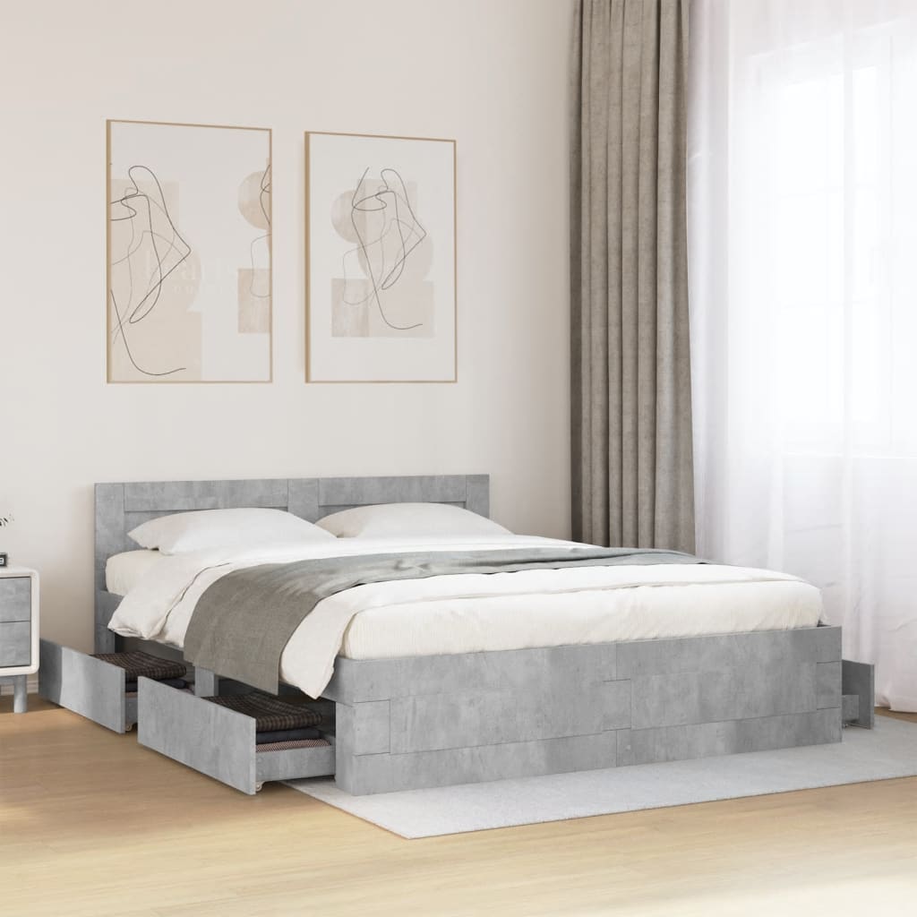 vidaXL Cama con cabecero madera de ingeniería gris hormigón 160x200 cm