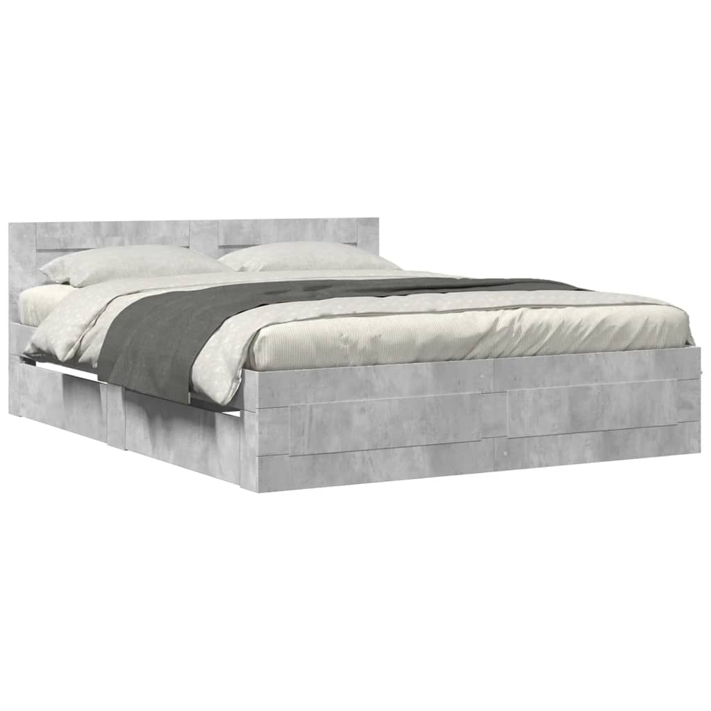 vidaXL Cama con cabecero madera de ingeniería gris hormigón 160x200 cm