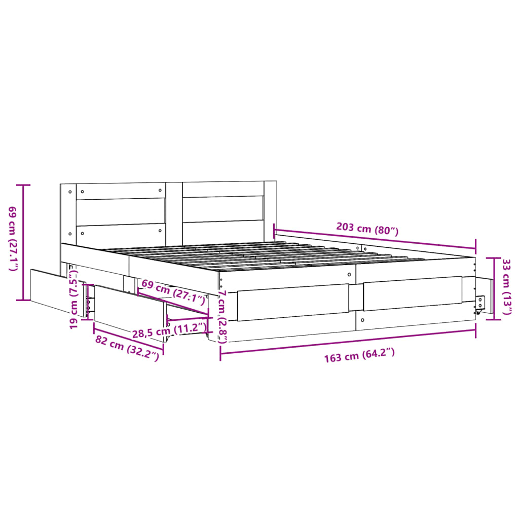 vidaXL Cama con cabecero madera de ingeniería gris hormigón 160x200 cm