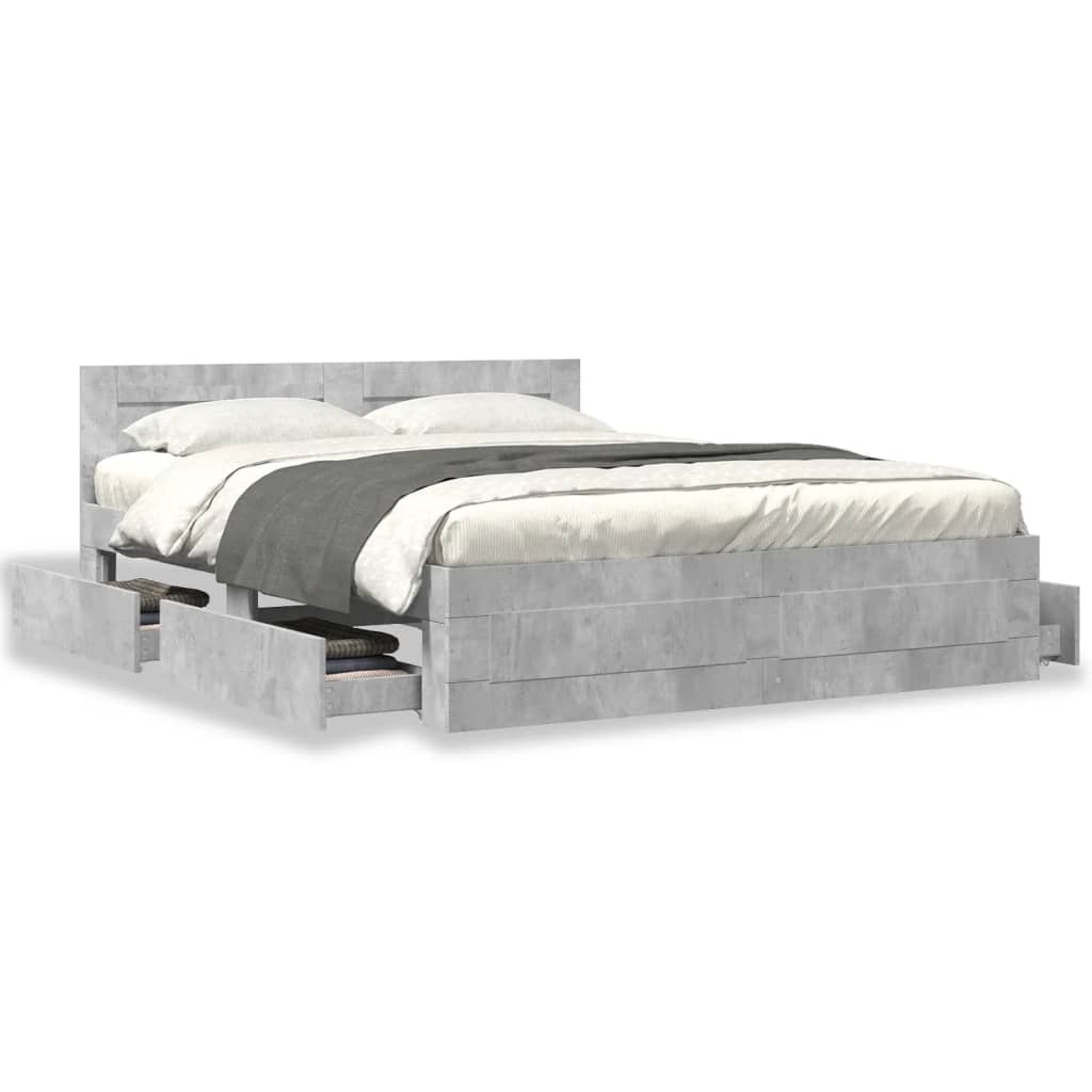 vidaXL Cama con cabecero madera de ingeniería gris hormigón 160x200 cm