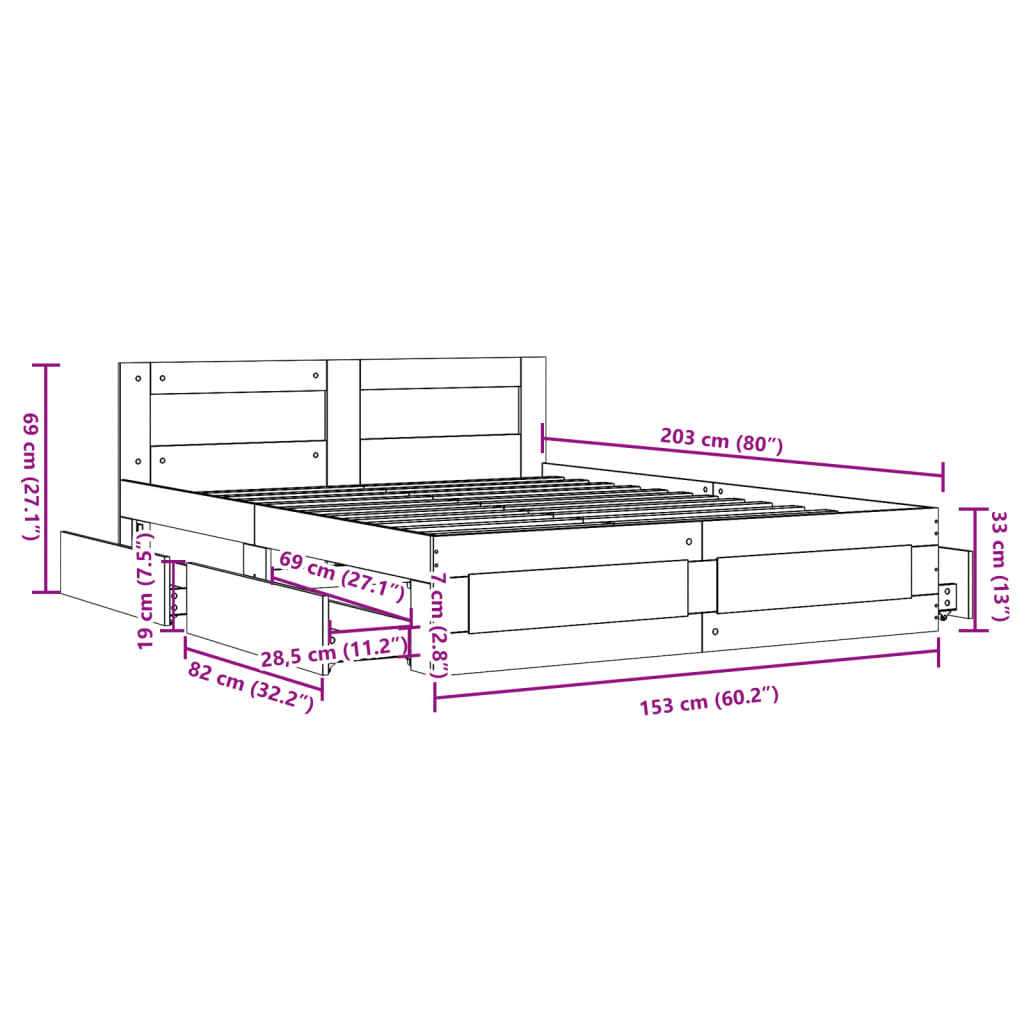 vidaXL Estructura cama con cabecero madera ingeniería blanco 150x200cm