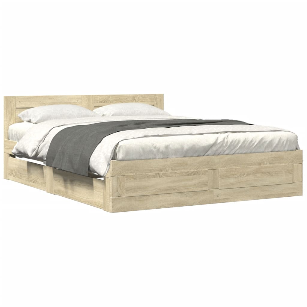 vidaXL Cama con cabecero madera de ingeniería roble Sonoma 150x200 cm