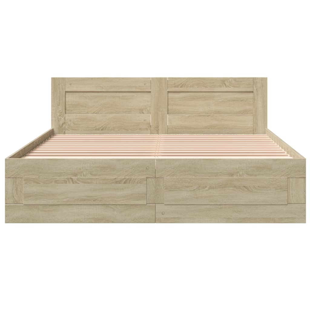 vidaXL Cama con cabecero madera de ingeniería roble Sonoma 150x200 cm