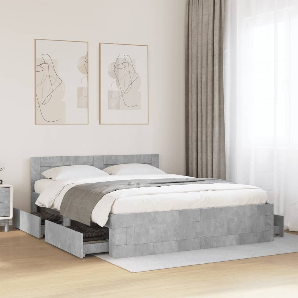 vidaXL Cama con cabecero madera de ingeniería gris hormigón 150x200 cm