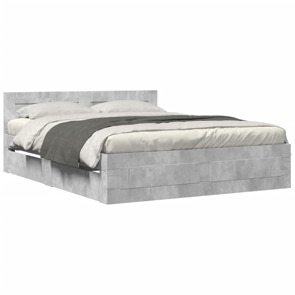 vidaXL Cama con cabecero madera de ingeniería gris hormigón 150x200 cm