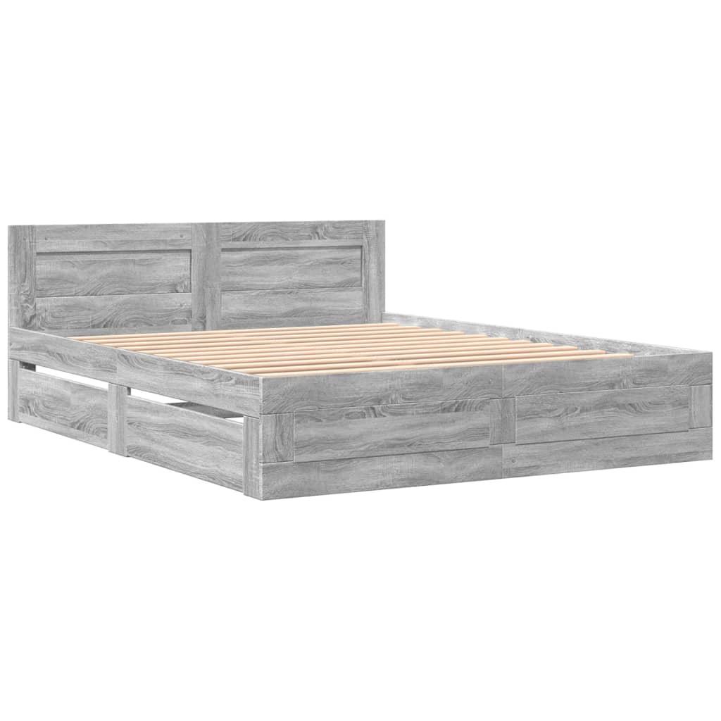 vidaXL Cama con cabecero madera de ingeniería gris Sonoma 150x200 cm