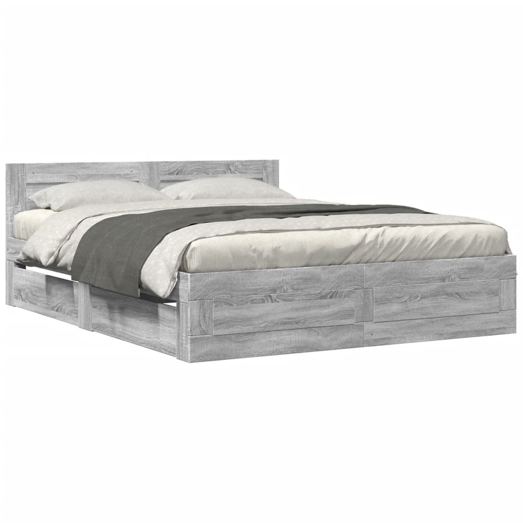 vidaXL Cama con cabecero madera de ingeniería gris Sonoma 150x200 cm