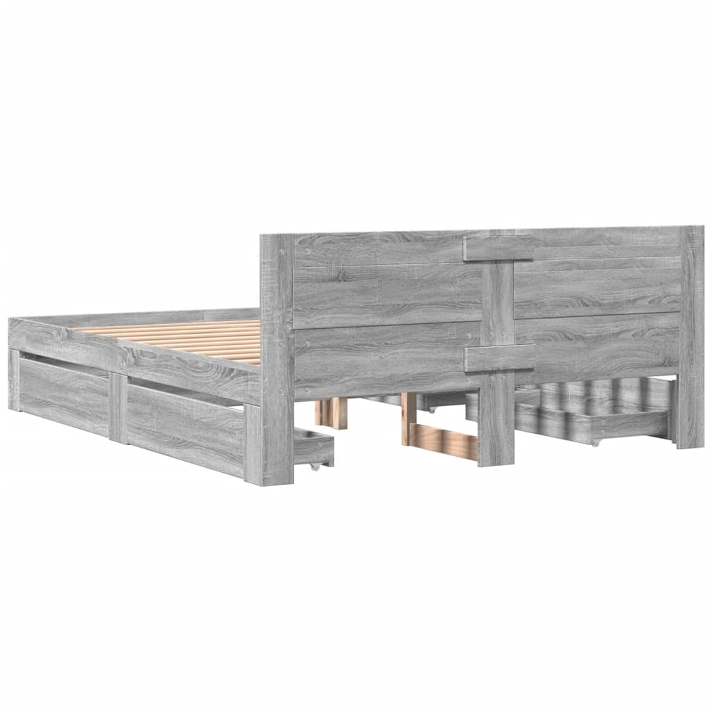 vidaXL Cama con cabecero madera de ingeniería gris Sonoma 150x200 cm