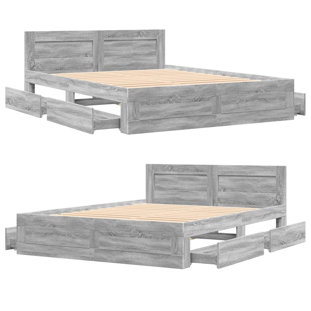 vidaXL Cama con cabecero madera de ingeniería gris Sonoma 150x200 cm