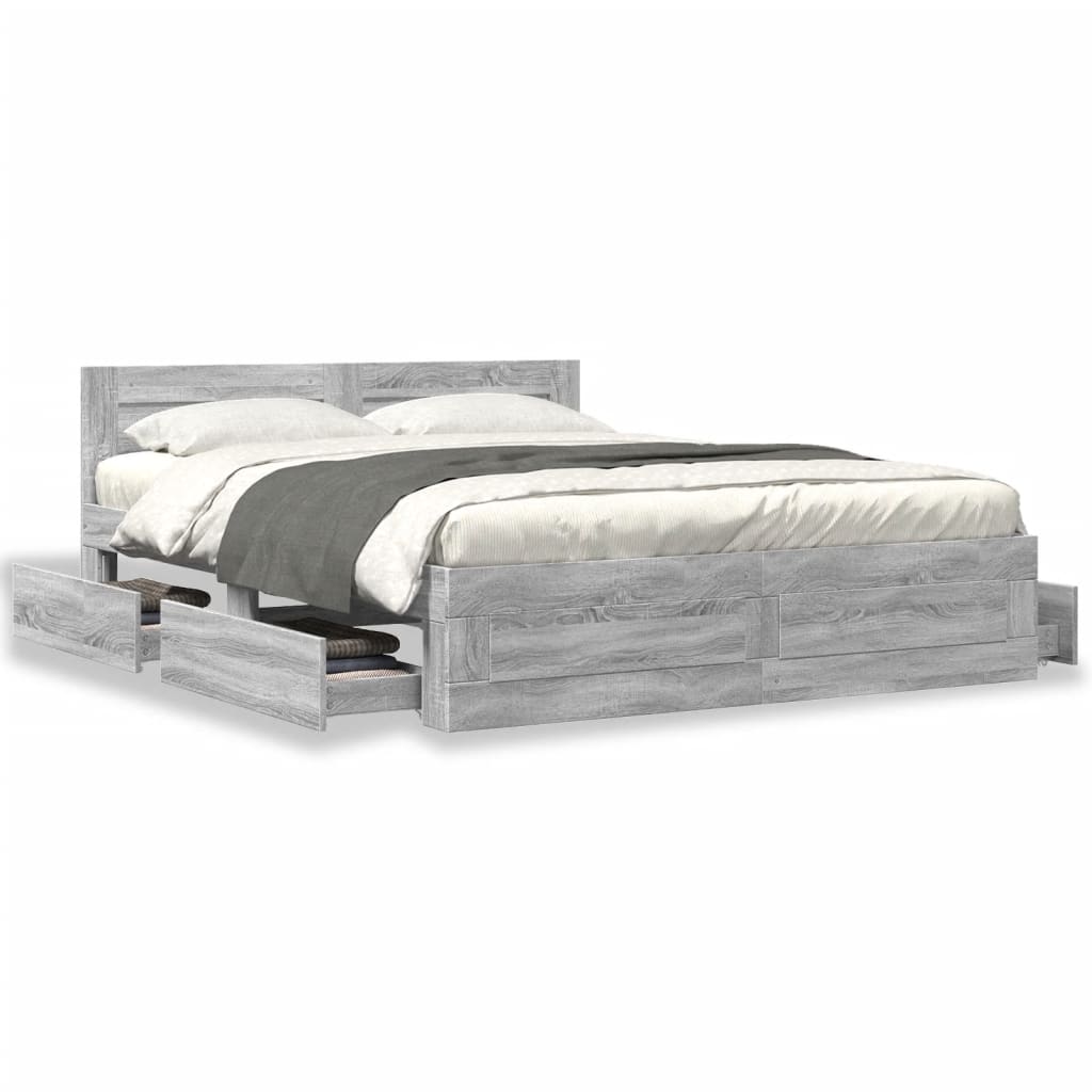 vidaXL Cama con cabecero madera de ingeniería gris Sonoma 150x200 cm