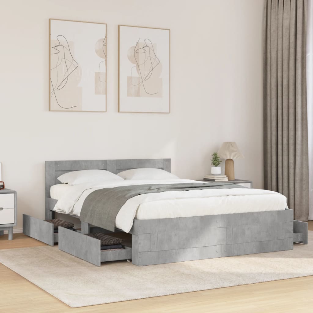 vidaXL Cama con cabecero madera de ingeniería gris hormigón 140x200 cm