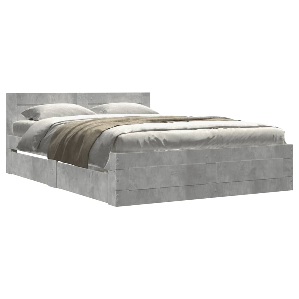 vidaXL Cama con cabecero madera de ingeniería gris hormigón 140x200 cm