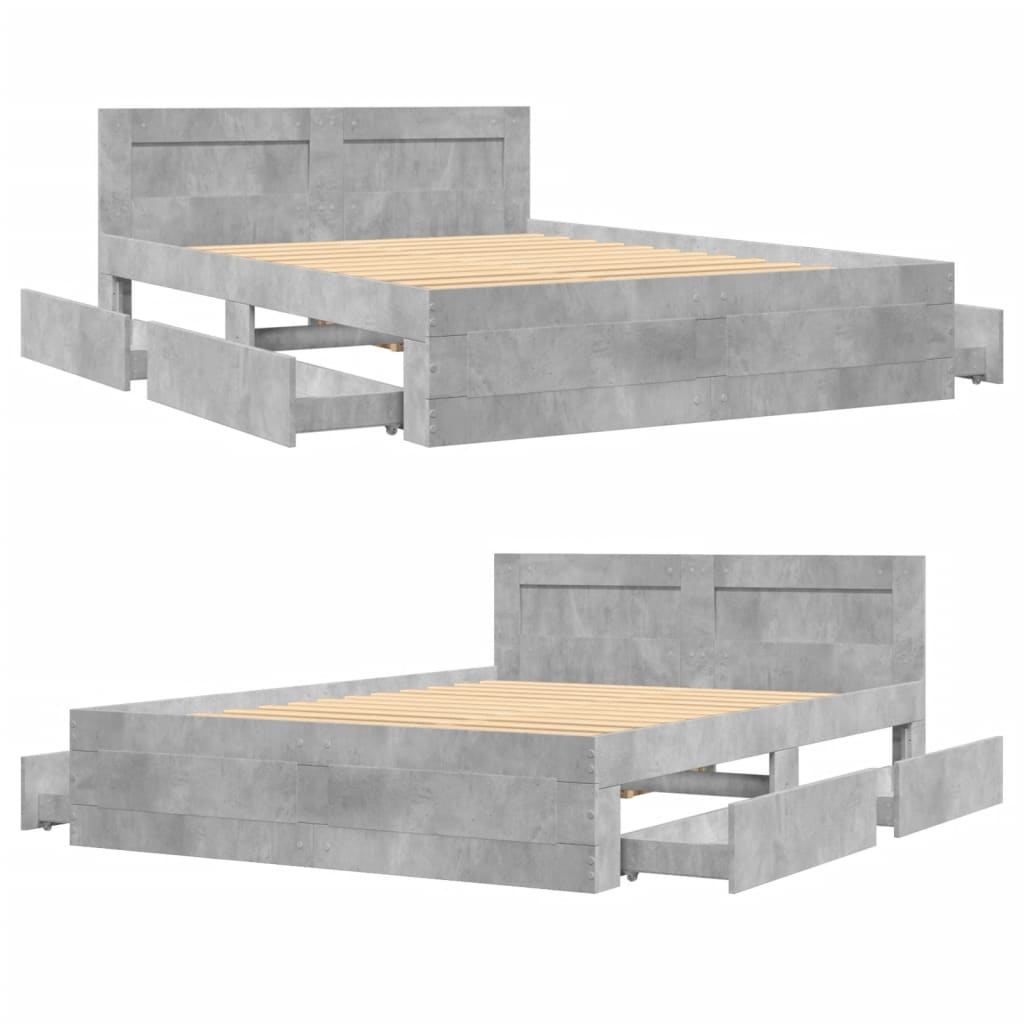 vidaXL Cama con cabecero madera de ingeniería gris hormigón 140x200 cm