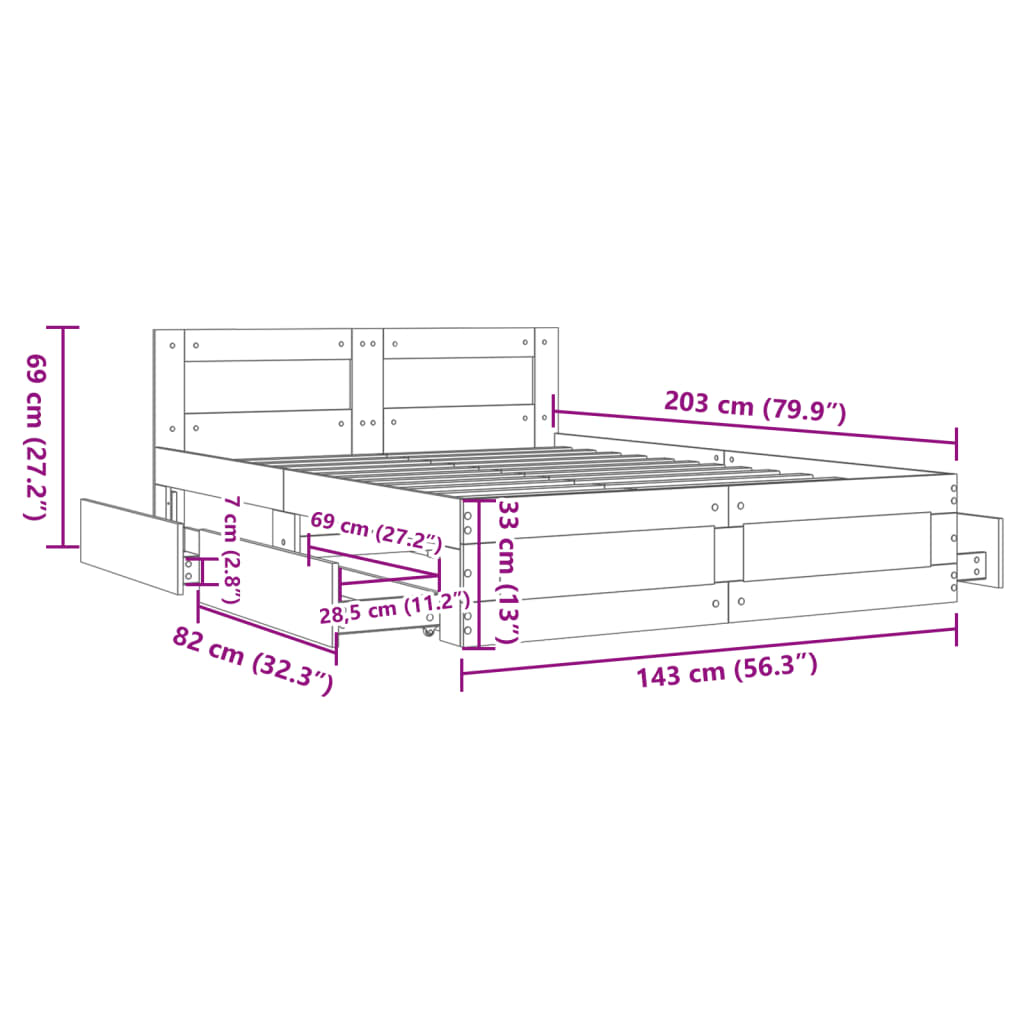 vidaXL Cama con cabecero madera de ingeniería gris hormigón 140x200 cm