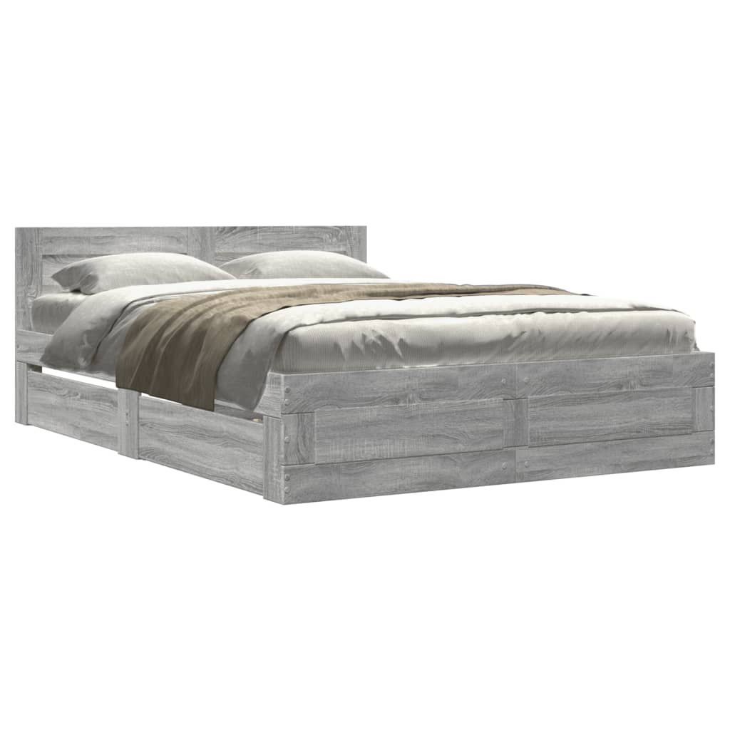 vidaXL Cama con cabecero madera de ingeniería gris Sonoma 140x200 cm