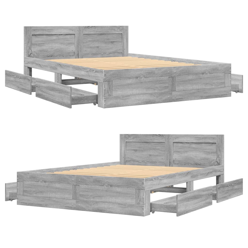 vidaXL Cama con cabecero madera de ingeniería gris Sonoma 140x200 cm