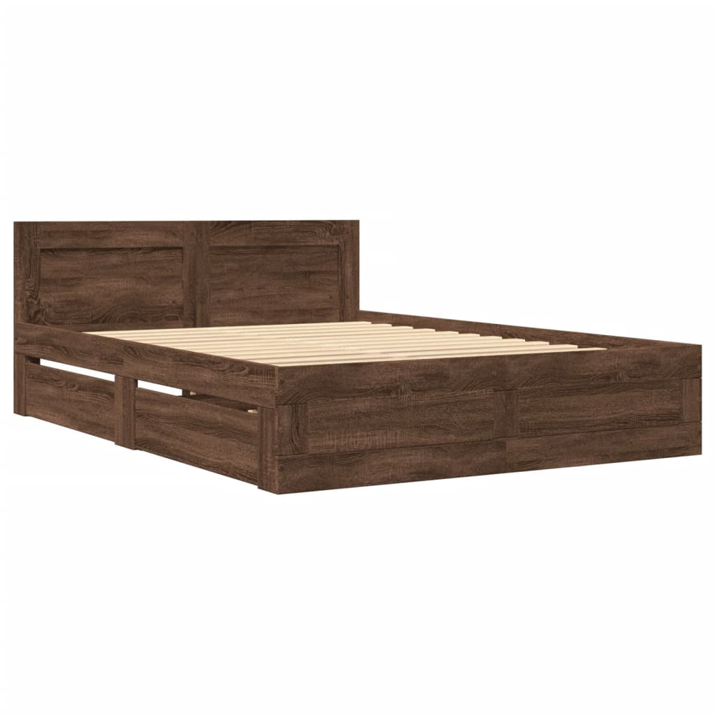 vidaXL Cama con cabecero madera de ingeniería marrón roble 140x200 cm