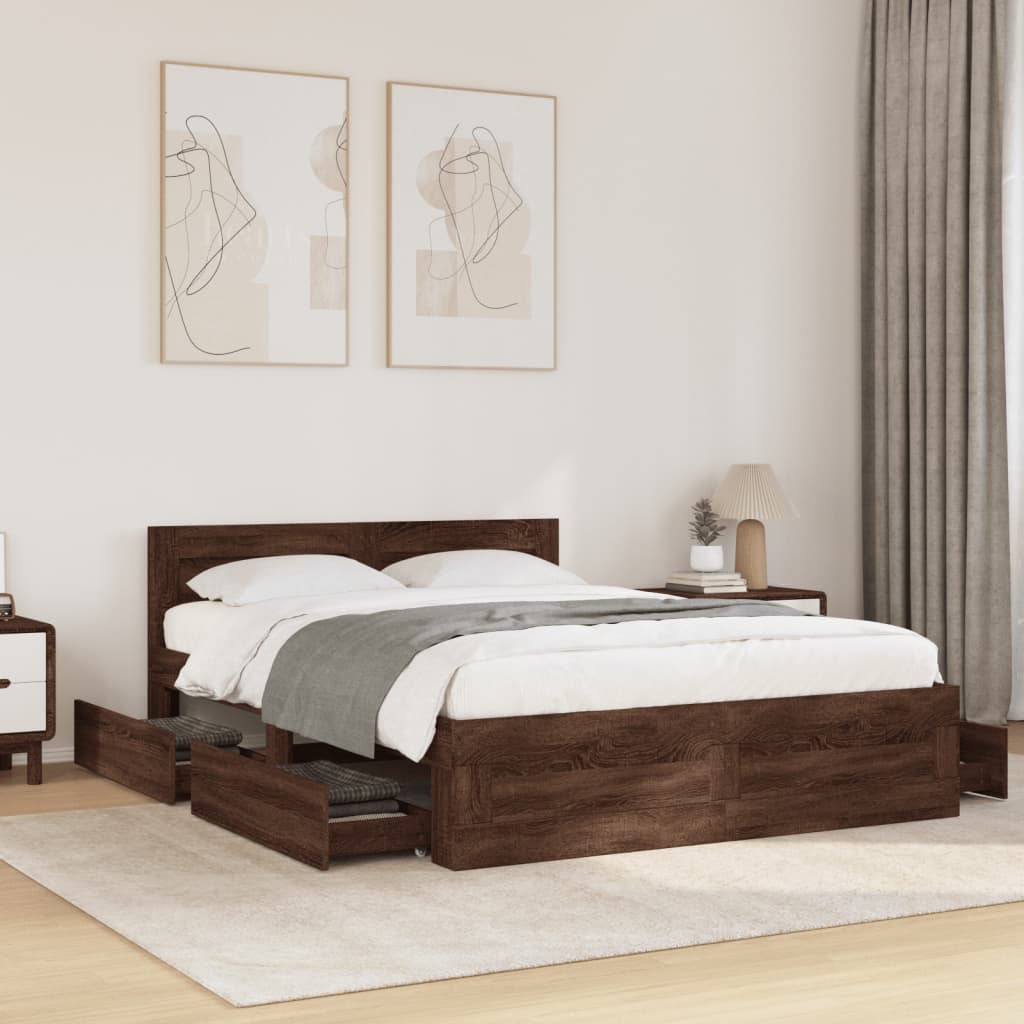 vidaXL Cama con cabecero madera de ingeniería marrón roble 140x200 cm