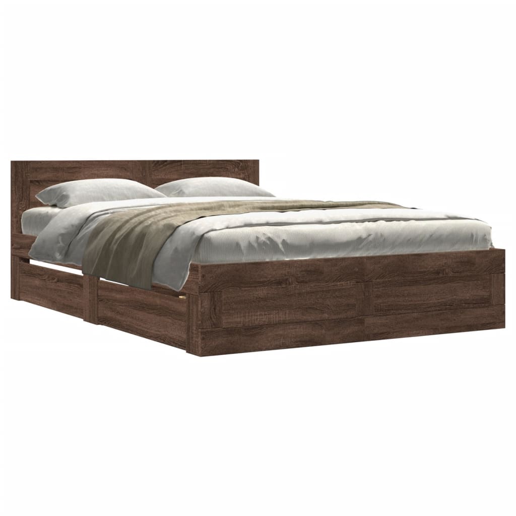 vidaXL Cama con cabecero madera de ingeniería marrón roble 140x200 cm