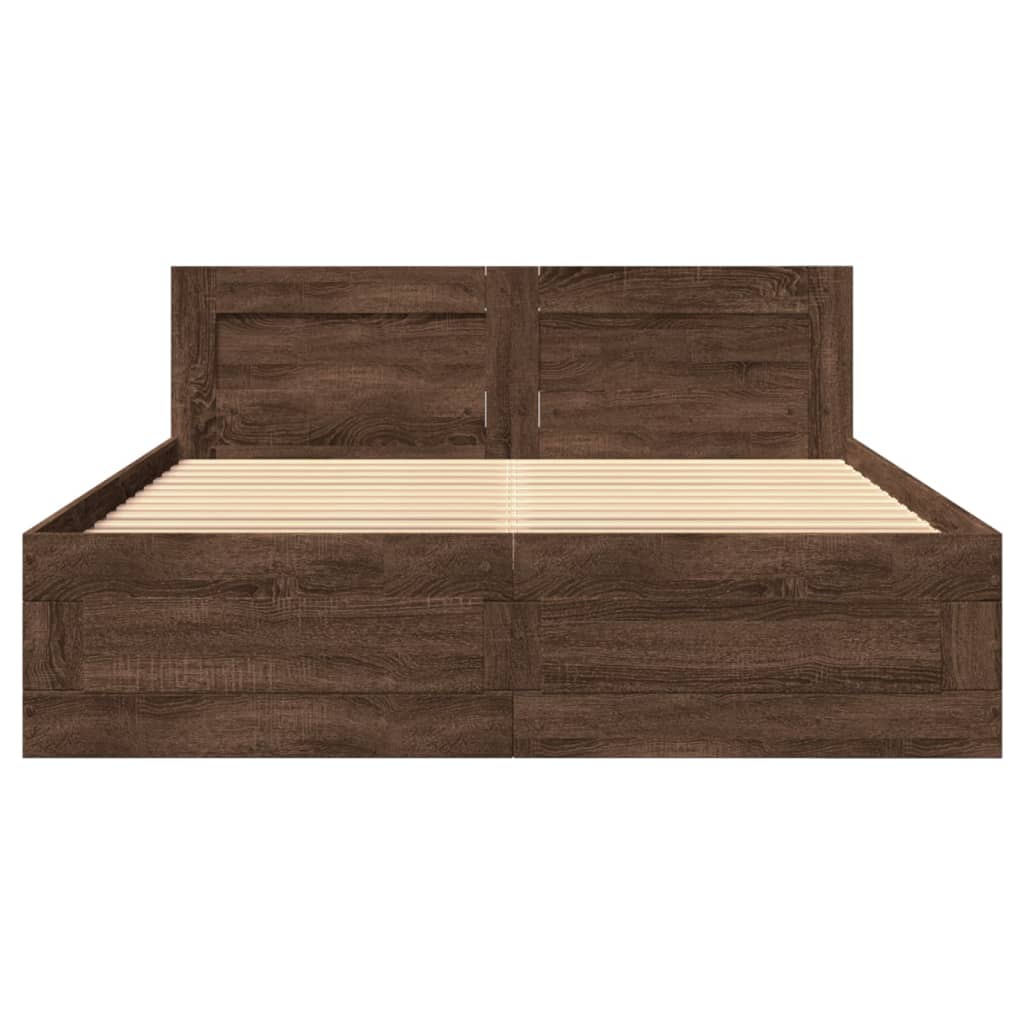 vidaXL Cama con cabecero madera de ingeniería marrón roble 140x200 cm