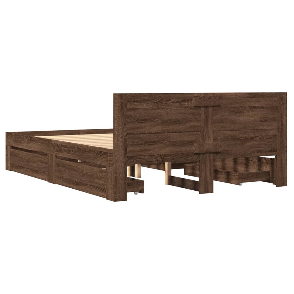 vidaXL Cama con cabecero madera de ingeniería marrón roble 140x200 cm